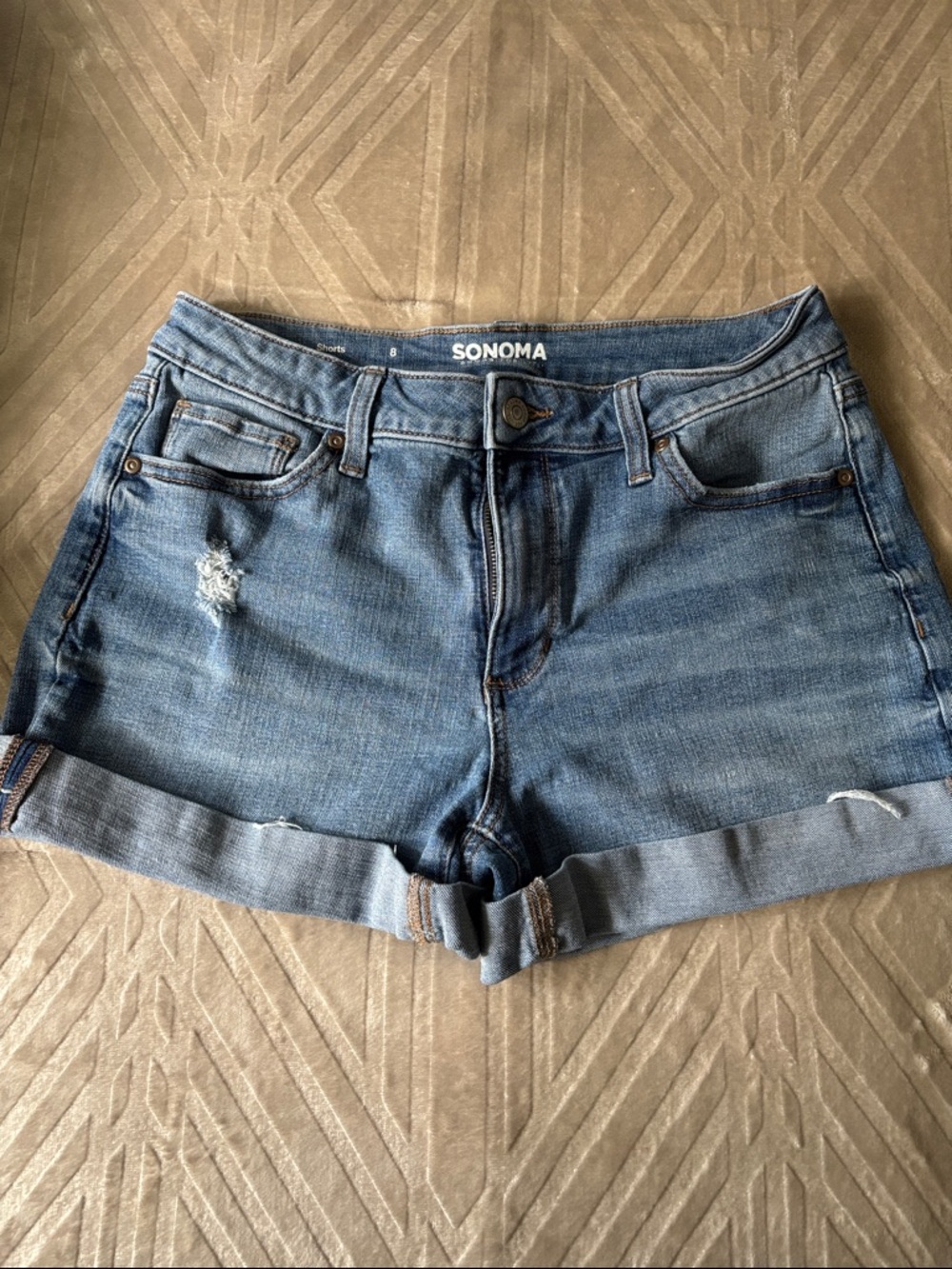 Sonoma Medium Blue Distressed Denim Roll-Cuff Shorts